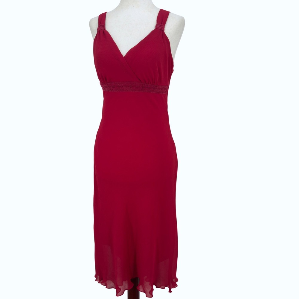 Y2K Babydoll Midi Dress Womens Small‎ Red High Low Holiday Party Fairy 90s Lined
